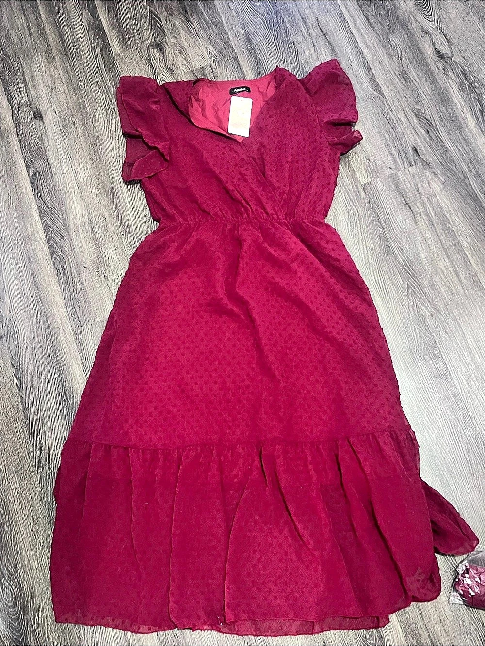 Fashion dot Ruffle Sleeve maxi Dress in Red NWT